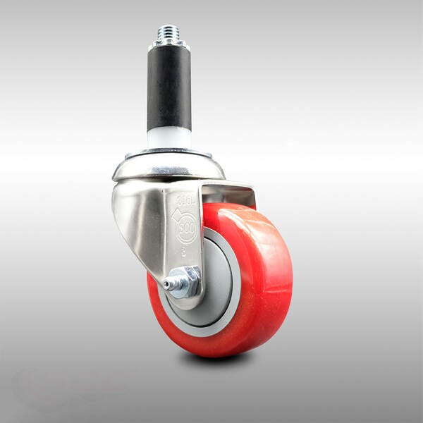 Service Caster 3 Inch 316SS Red Polyurethane Wheel Swivel 1-1/8 Inch Expanding Stem Caster SCC-SS316EX20S314-PPUB-RED-118 - main